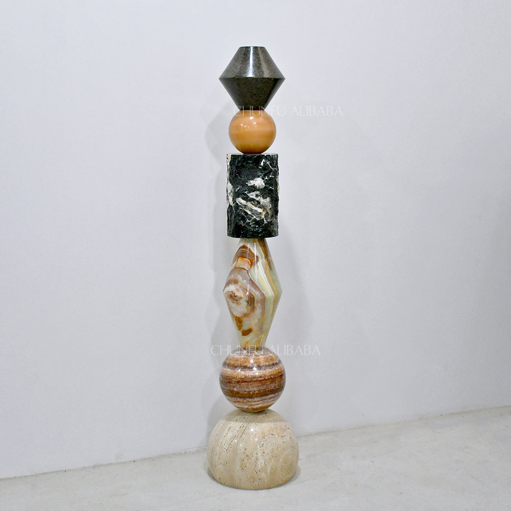 Homeware Life Modern Natural Marble Light Pedestal Stand 35x35x160cm – Indoor & Outdoor Luxury Display Column