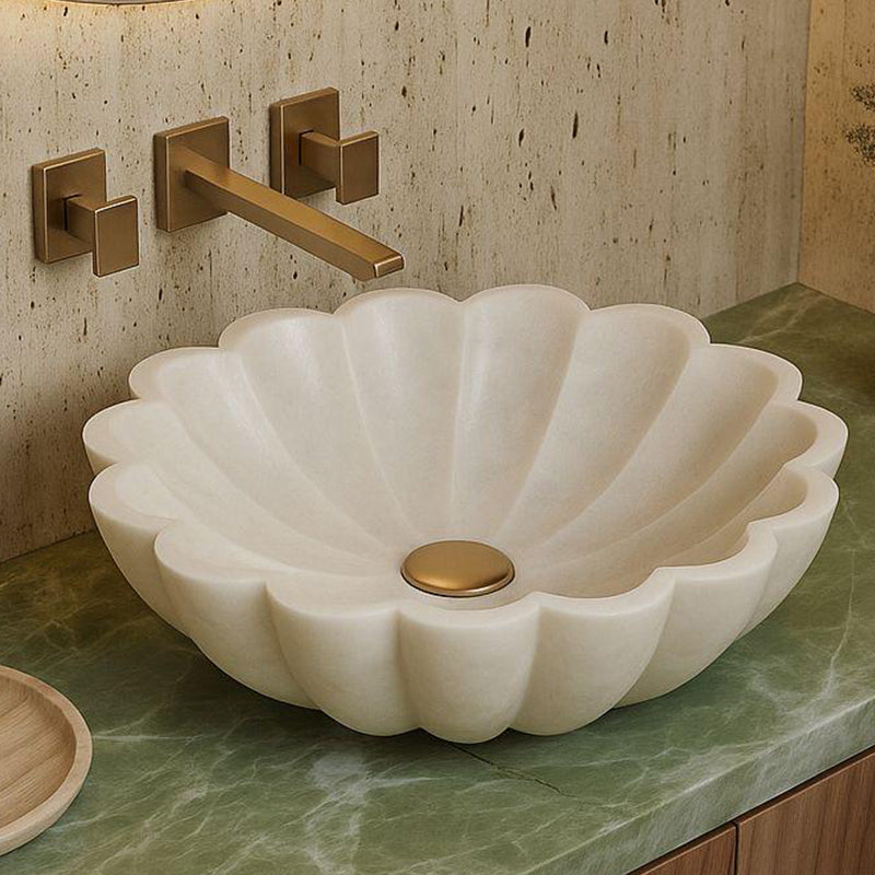 Modern White Marble Countertop Basin – Sculpted Stone Sink by Homeware Life