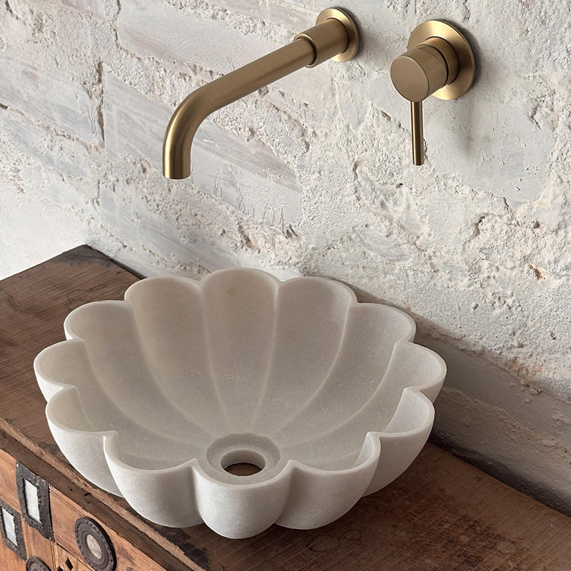 Modern White Marble Countertop Basin – Sculpted Stone Sink by Homeware Life