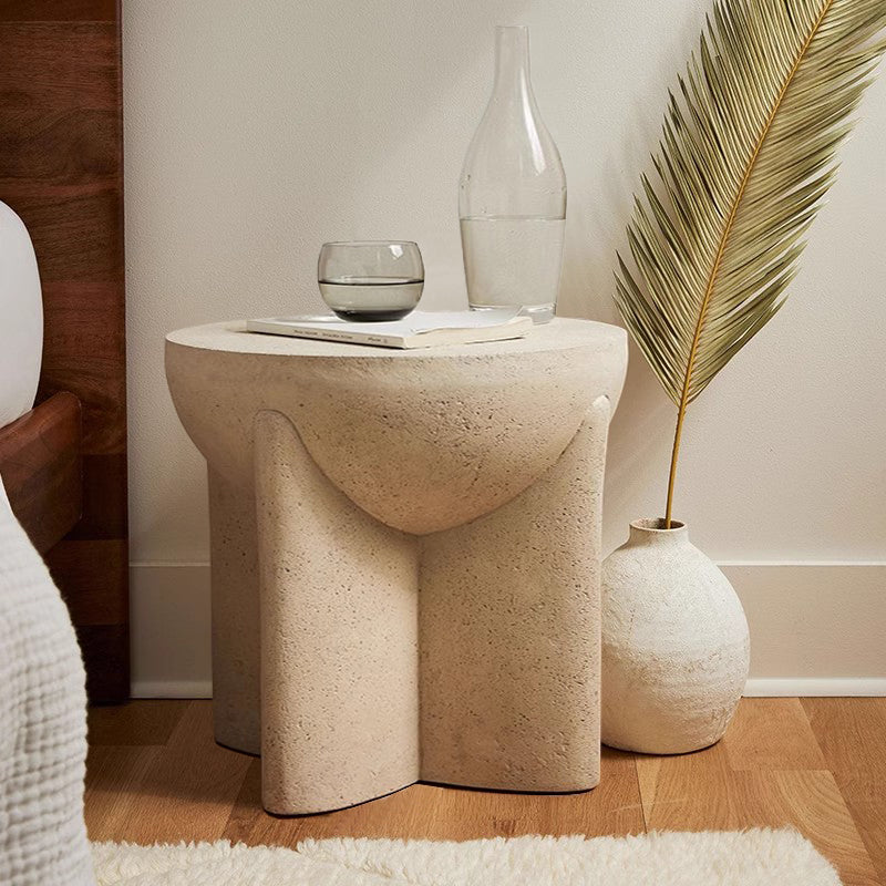 Cream Travertine Stone Side Table (D50 X H50 cm) – Modern Natural Stone Accent Table by Homeware Life