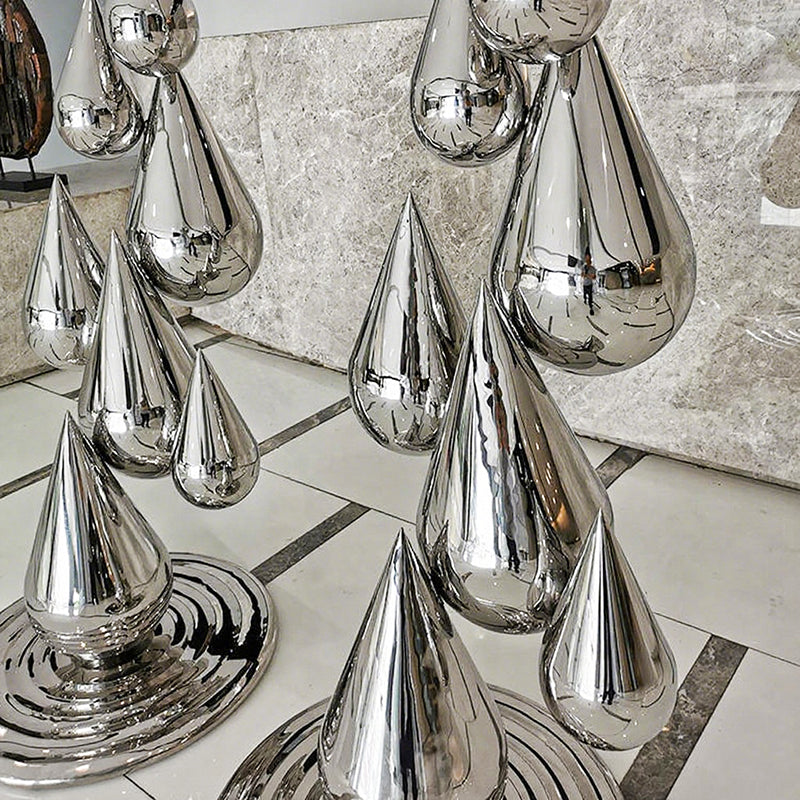 Homeware Life Modern Abstract Rain Drop Sculpture – Mirror Polished Stainless Steel Garden & Home Art Décor
