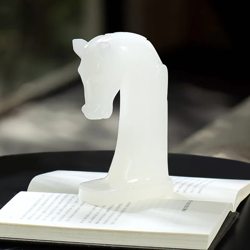 Homeware Life Set of 4 Onyx Horse Head Sculptures – White & Pink Natural Marble Decorative Statues 5×9×16 cm