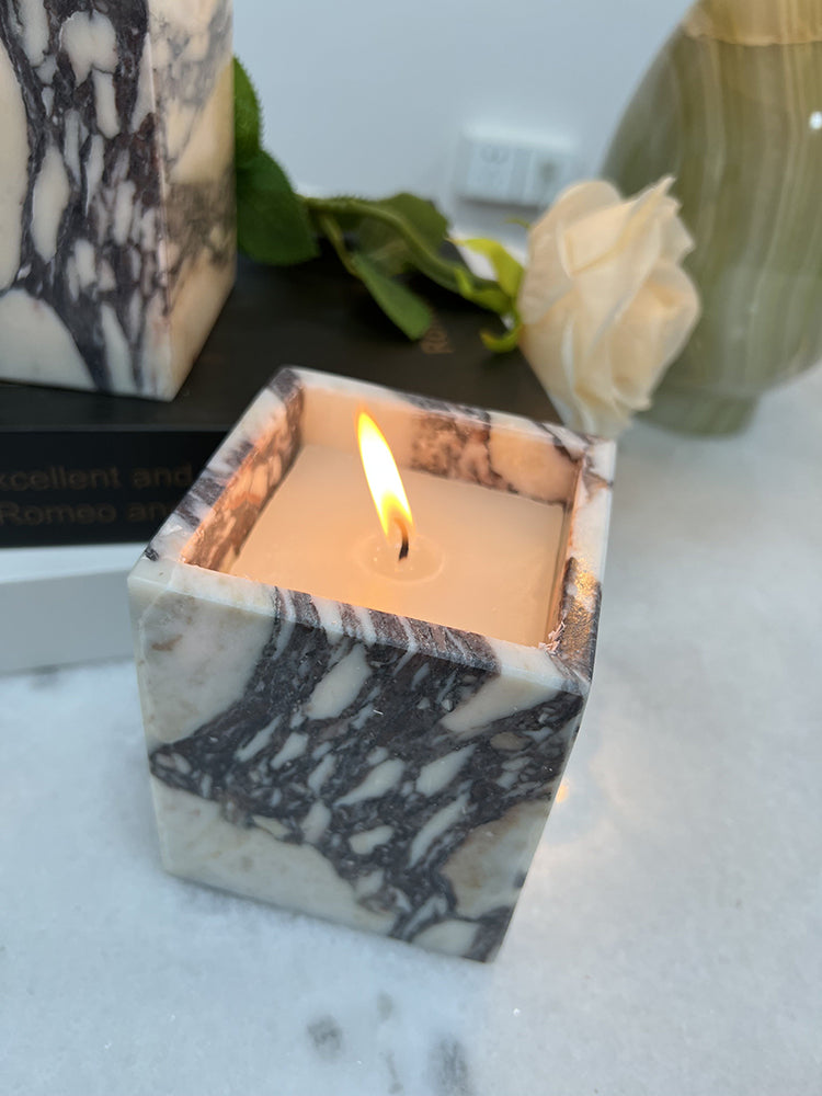 Homeware Life Set of 3 Luxury Calacatta Viola Marble Candle Holders – Natural Stone Soy Wax Jars for Elegant Home & Holiday Decor