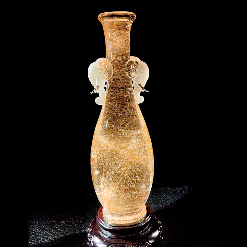Homeware Life Golden Rutilated Quartz Hand-Carved Elephant Pot – Luxury Crystal Sculpture for Wealth & Prosperity