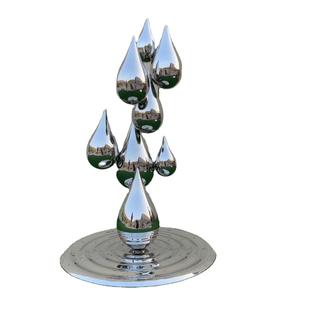 Homeware Life Modern Abstract Rain Drop Sculpture – Mirror Polished Stainless Steel Garden & Home Art Décor