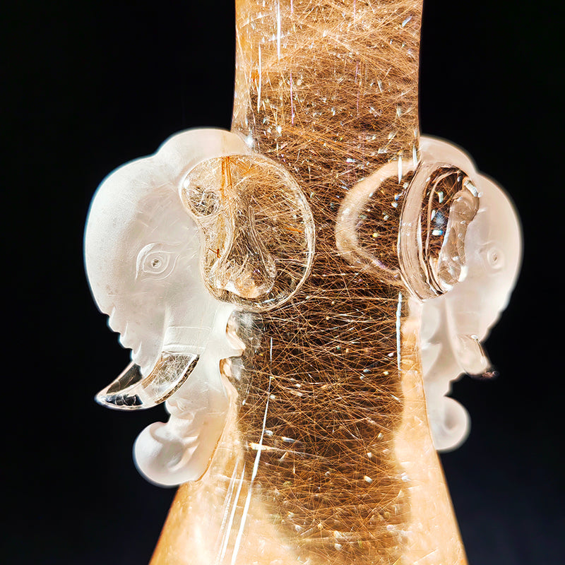 Homeware Life Golden Rutilated Quartz Hand-Carved Elephant Pot – Luxury Crystal Sculpture for Wealth & Prosperity
