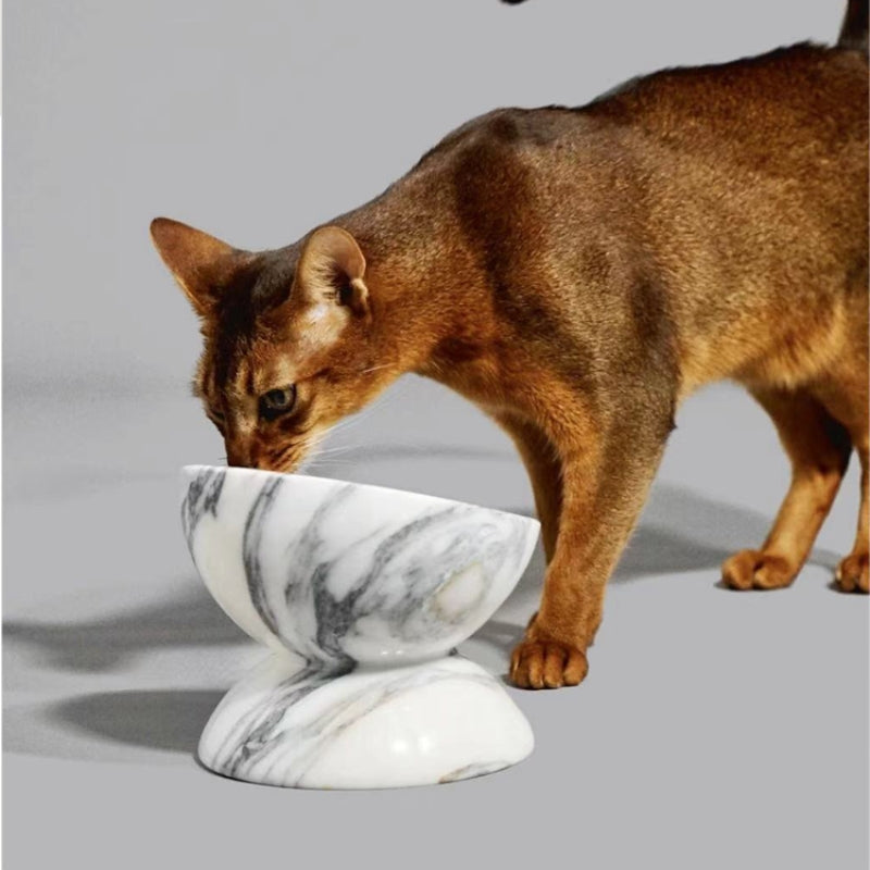 Homeware Life Natural Marble Pet Bowl Set – White & Dark | Luxury Elevated Food & Water Bowls for Cats and Small Dogs
