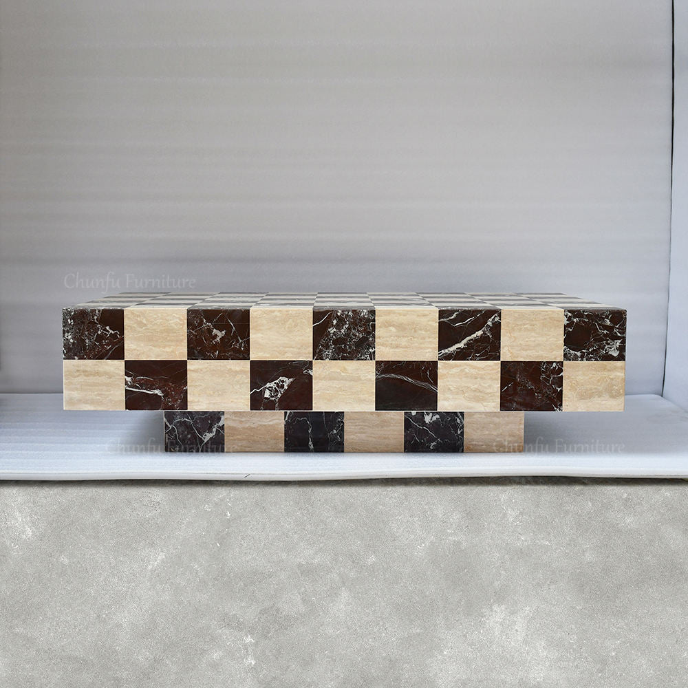 Luxury Checkerboard Marble Convertible Coffee Table – Extendable Designer Centre Table by Homeware Life