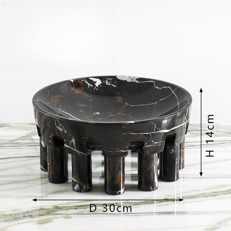 Homeware Life D30x14cm Luxury Portoro Natural Marble Fruit Bowl with Multiple Legs – Modern White Onyx Decorative Stone Plate