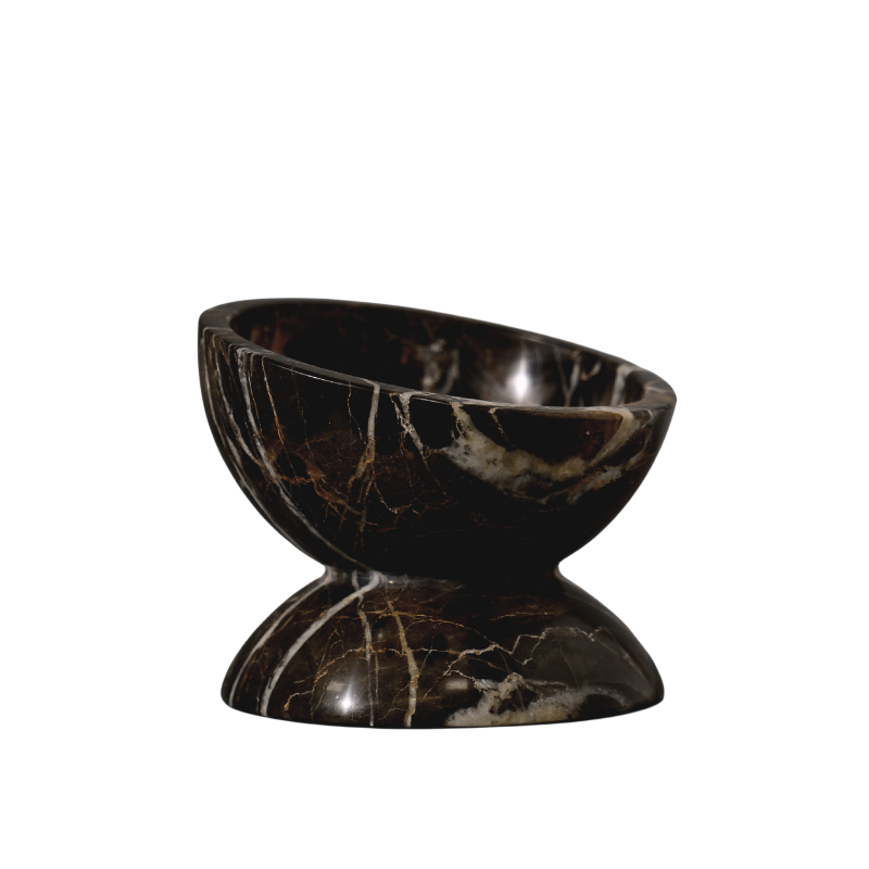 Homeware Life Natural Marble Pet Bowl Set – White & Dark | Luxury Elevated Food & Water Bowls for Cats and Small Dogs