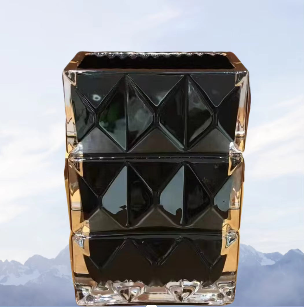 Homeware Life Louxor Rectangular Vase Set – Luxury Crystal Glass Vases in Clear, Red & Black | Modern Decorative Table Centerpieces