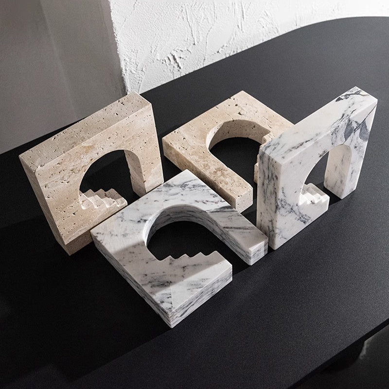 Homeware Life 4-Piece Set of Marble Arch Holders – Nordic Minimalist Travertine & White Marble Decorative Sculptures