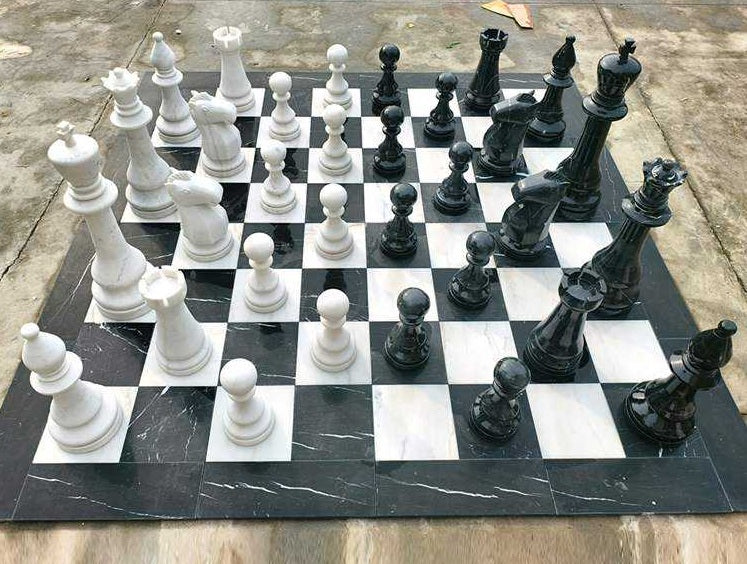 Large Luxury Hand-Carved Marble Chess Set Sculpture by Homeware Life – Outdoor European Style Statement Piece