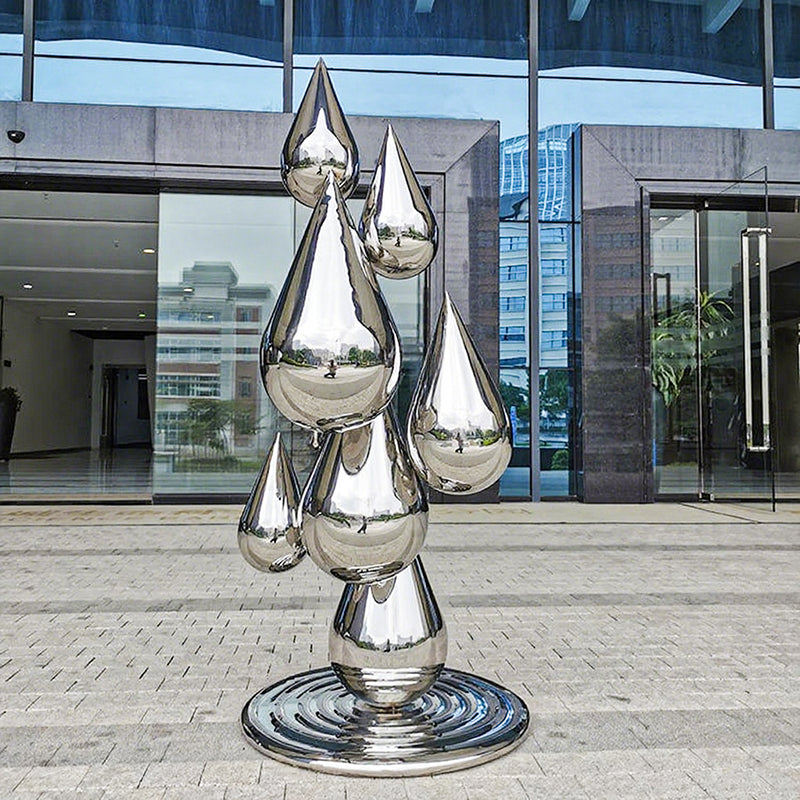 Homeware Life Modern Abstract Rain Drop Sculpture – Mirror Polished Stainless Steel Garden & Home Art Décor