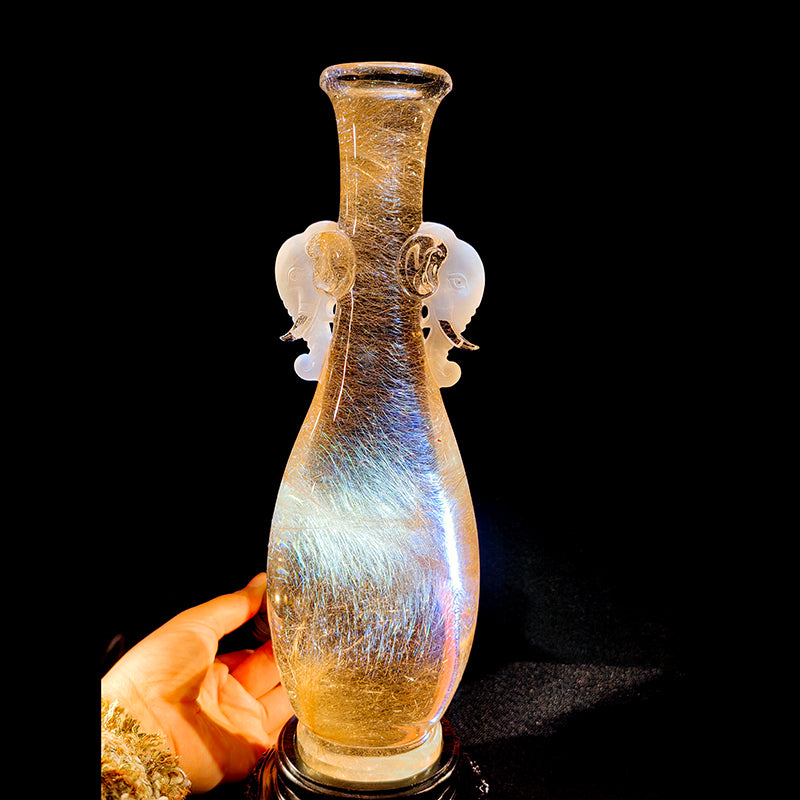Homeware Life Golden Rutilated Quartz Hand-Carved Elephant Pot – Luxury Crystal Sculpture for Wealth & Prosperity
