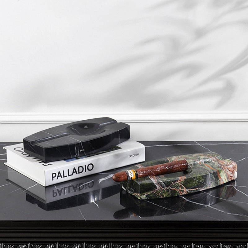 Homeware Life Set of 2 Marble Decorative Trays – Simple Modern Style Travertine & Black Marble Accent Plates for Living Room Decor