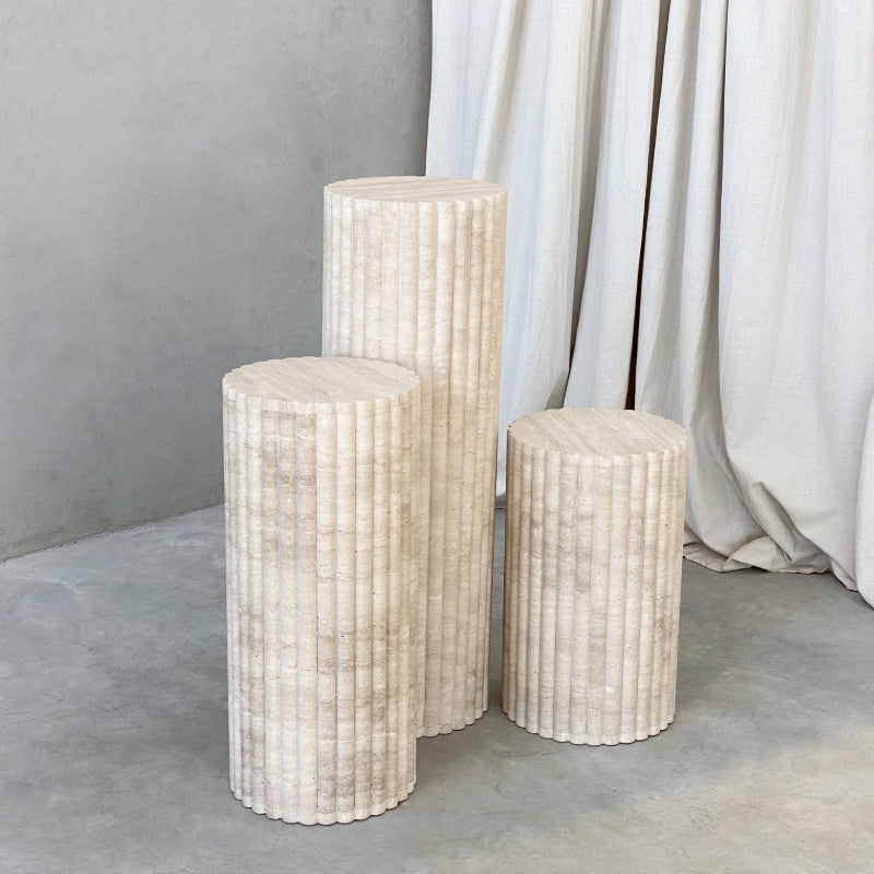Homeware Life Set of 3 Marble Cylinder Pedestals – Natural Stone Display Stands (30×90, 30×65 & 30×50 cm)