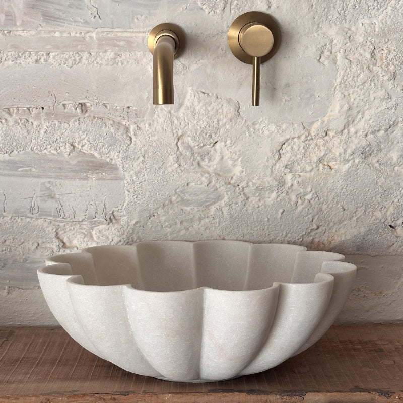 Modern White Marble Countertop Basin – Sculpted Stone Sink by Homeware Life