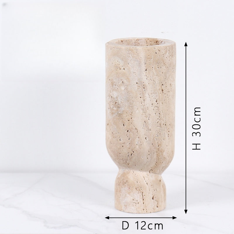 Homeware Life D12×30 cm Marble Vase x2 – Nordic Style Travertine Decorative Flower Pot for Elegant Home Accents