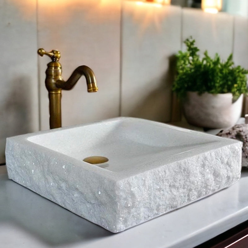 Homeware Life Natural Marble Washbasin Tray – Modern Broken Square Design | Luxury Bathroom Vanity & Décor Tray