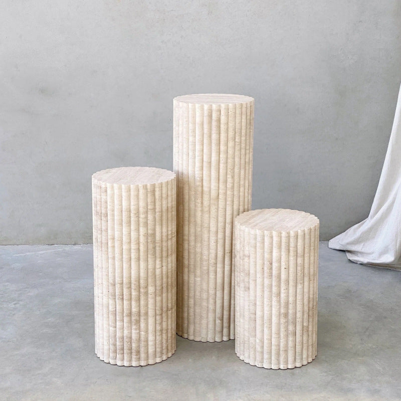 Homeware Life Set of 3 Marble Cylinder Pedestals – Natural Stone Display Stands (30×90, 30×65 & 30×50 cm)