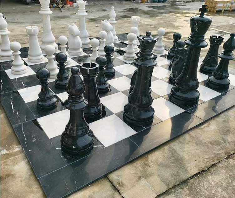 Large Luxury Hand-Carved Marble Chess Set Sculpture by Homeware Life – Outdoor European Style Statement Piece