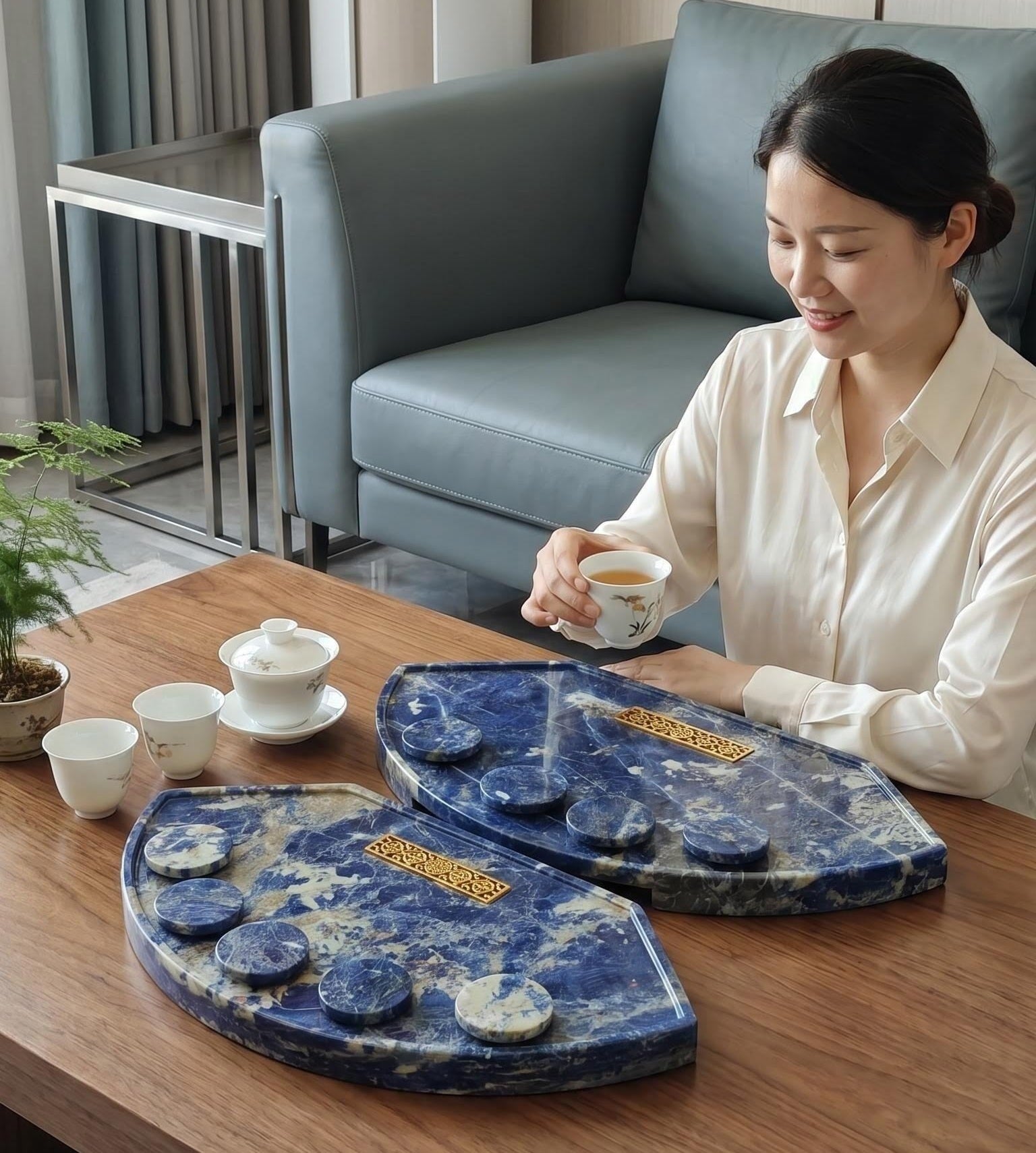 Luxury Bolivia Natural Stone Tea Tray – Handcrafted Marble Serving & Display Tray by Homeware Life
