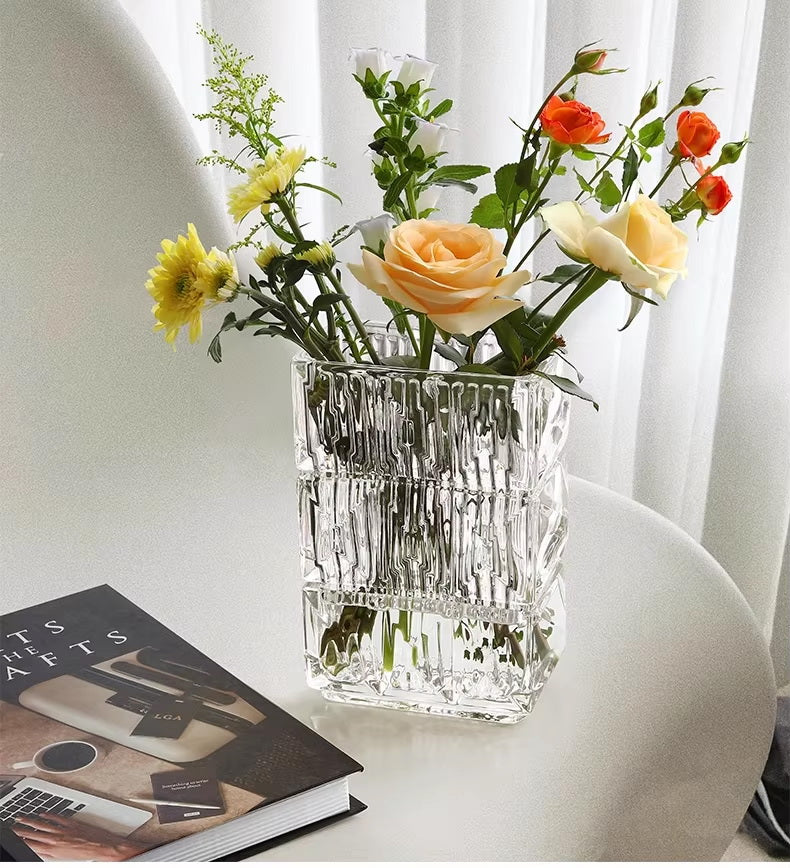 Homeware Life Louxor Rectangular Vase Set – Luxury Crystal Glass Vases in Clear, Red & Black | Modern Decorative Table Centerpieces