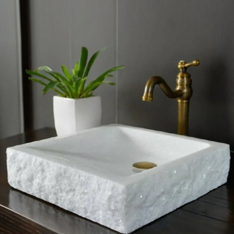 Homeware Life Natural Marble Washbasin Tray – Modern Broken Square Design | Luxury Bathroom Vanity & Décor Tray
