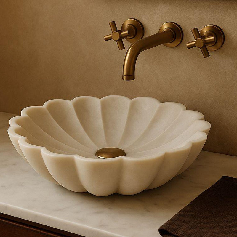 Modern White Marble Countertop Basin – Sculpted Stone Sink by Homeware Life