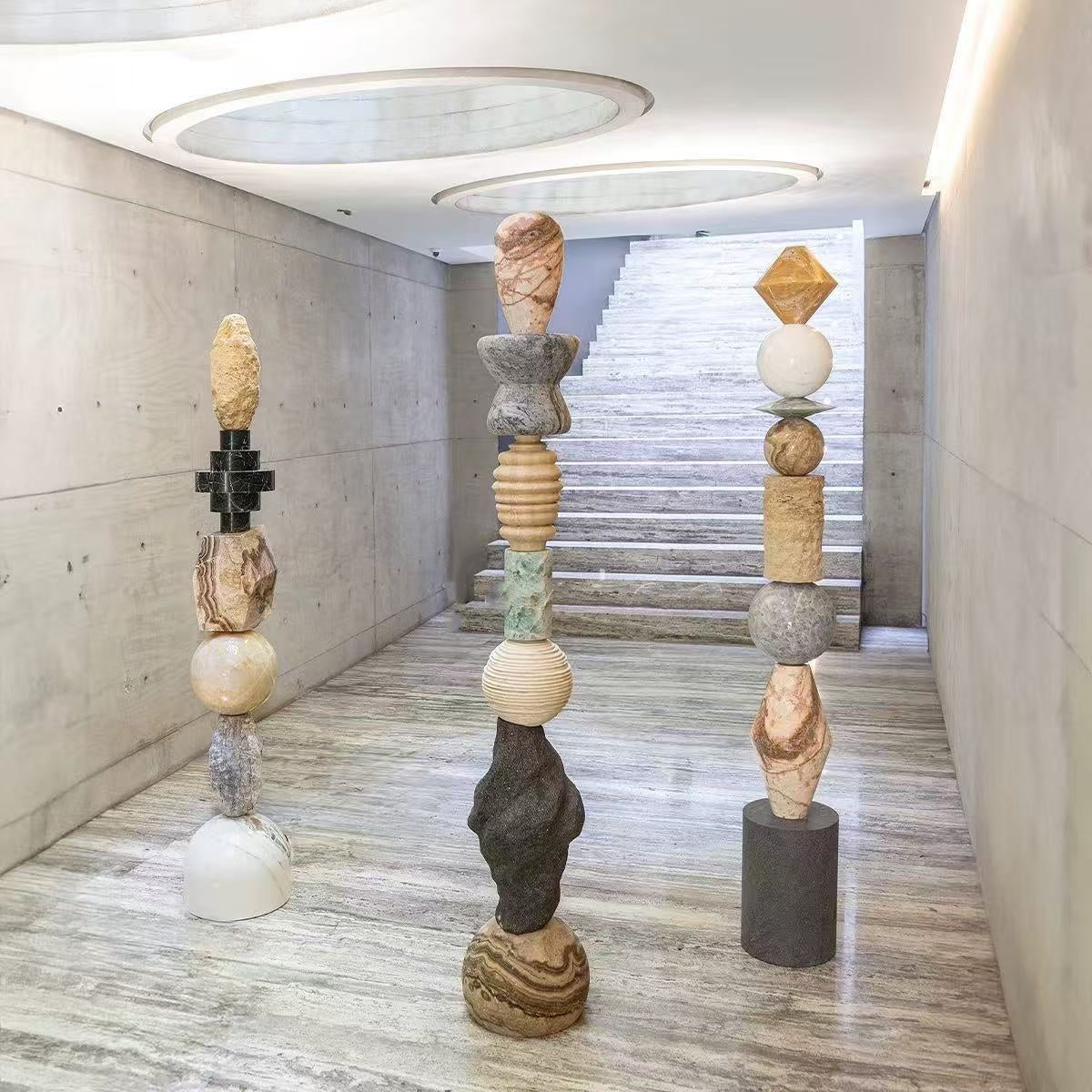 Homeware Life Modern Natural Dark Marble Pedestal Stand 35x35x160cm – Indoor & Outdoor Luxury Display Column