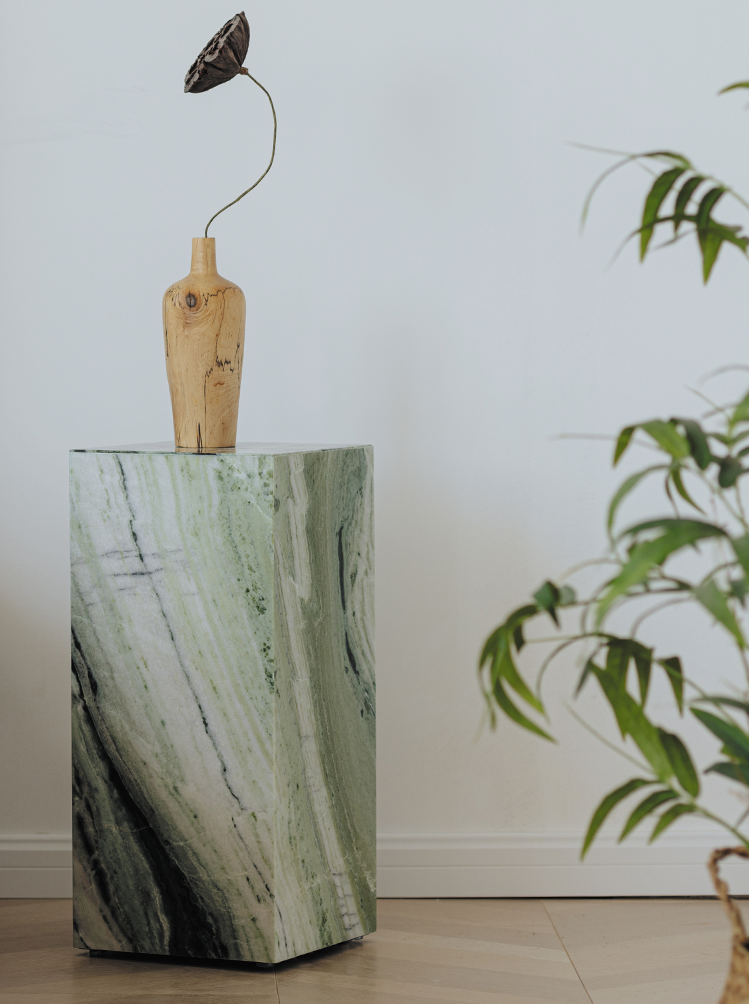 Green Marble Quartz Geode Sculpture – Modern Minimalist Stone Statement Piece by Homeware Life (30X30X65)