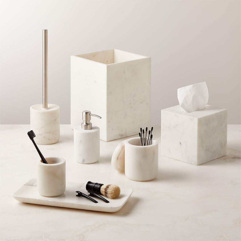 White Marble Bathroom Accessories Luxury Set 7 Pieces by Homeware Life