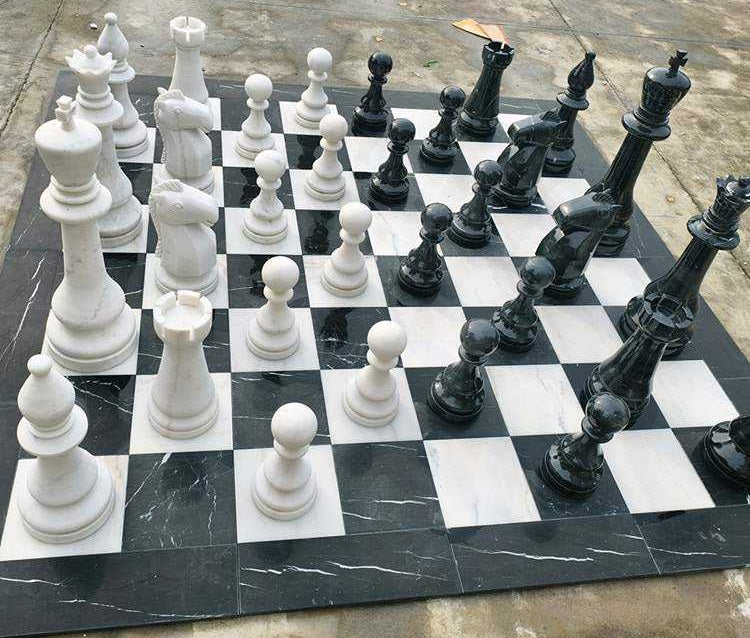 Large Luxury Hand-Carved Marble Chess Set Sculpture by Homeware Life – Outdoor European Style Statement Piece