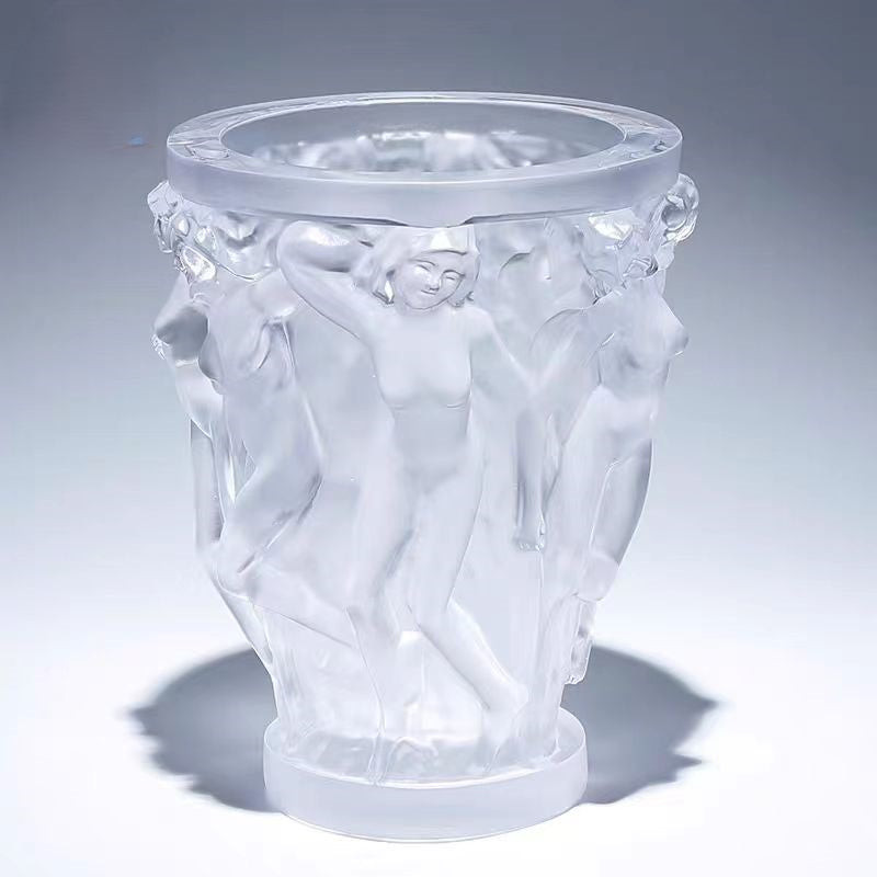 Homeware Life Clear Crystal Glass Flower-Theme Vase 32 cm – Handmade Art Glass Centerpiece (White / Transparent)