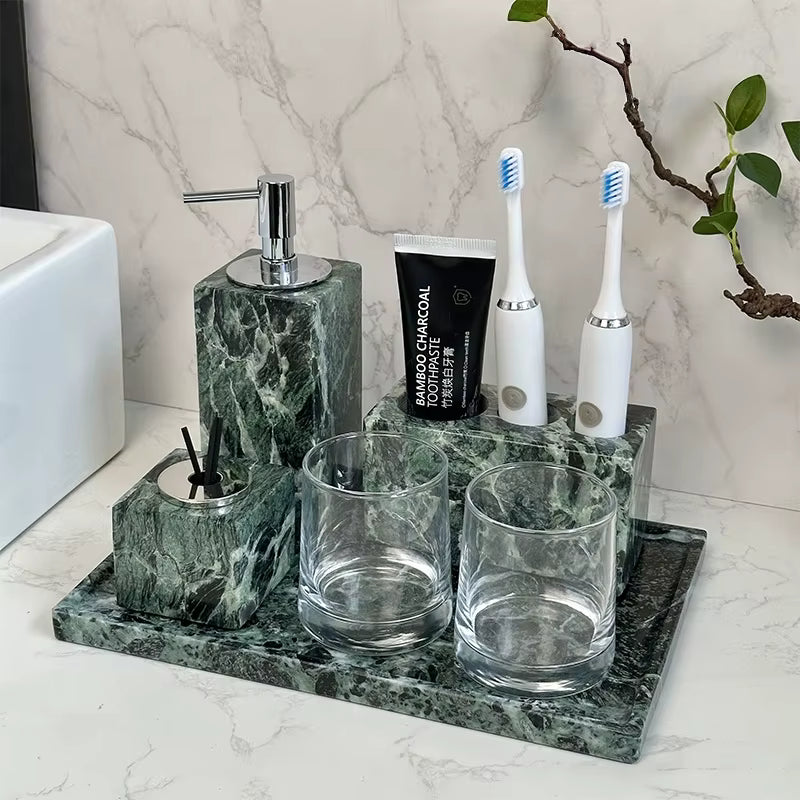 Homeware Life 8-Piece Verde Alpi Marble Bathroom Accessory Set – Luxury Natural Stone Vanity Collection in Wabi-Sabi Style
