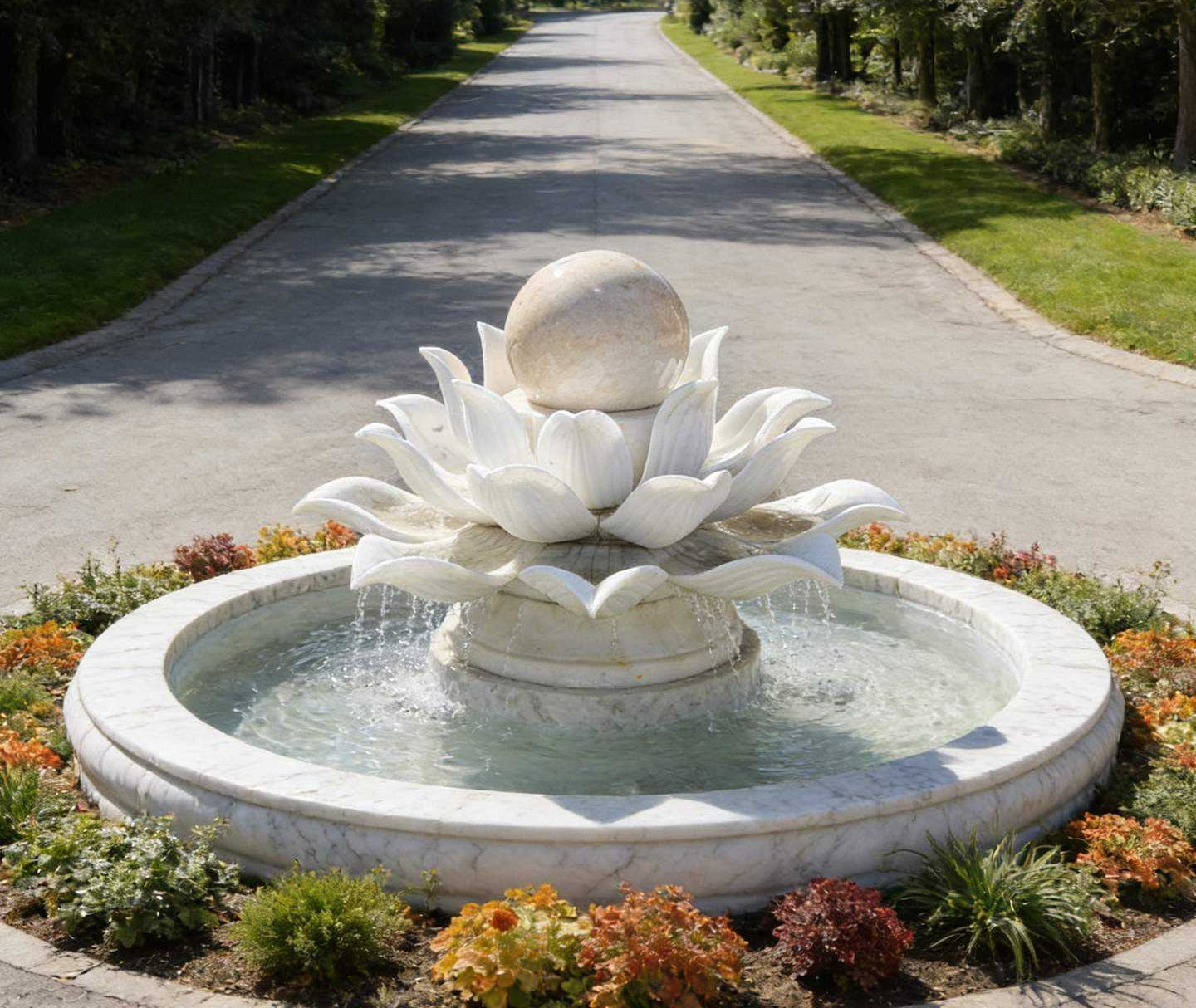 Luxury Hand-Carved Marble Lotus Fountain by Homeware Life – European Outdoor Garden Water Feature