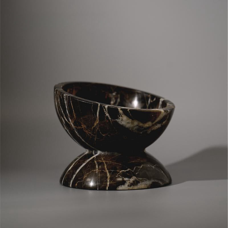 Homeware Life Natural Marble Pet Bowl Set – White & Dark | Luxury Elevated Food & Water Bowls for Cats and Small Dogs