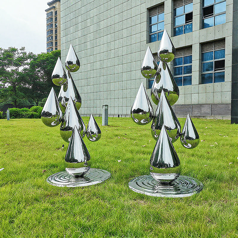 Homeware Life Modern Abstract Rain Drop Sculpture – Mirror Polished Stainless Steel Garden & Home Art Décor