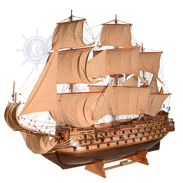 Homeware Life San Felipe Handcrafted Wooden Model Ship – Luxury Nautical Home Decor with Cedar Display Stand